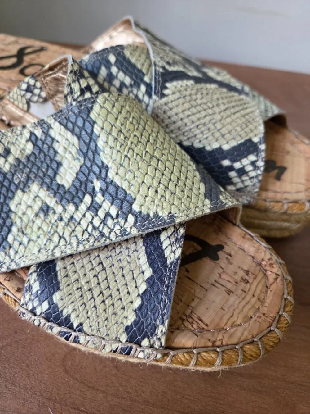 EUC SAM EDELMAN NATTY LEATHER UPPER SNAKESKIN PATTERN X STRAP ESPADRILLE SZ 10